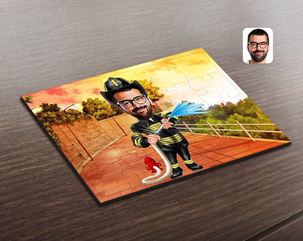 Kişiye Özel Erkek İtfaiyeci Karikatürlü Ahşap Puzzle-1