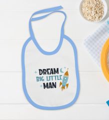 BK Kids Dream Big Little Man Tasarımlı Mavi Bebek Body Zıbın ve Mama Önlüğü Hediye Seti-1