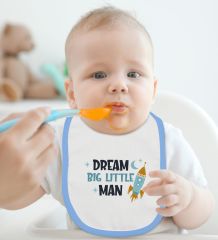 BK Kids Dream Big Little Man Tasarımlı Mavi Bebek Body Zıbın ve Mama Önlüğü Hediye Seti-1