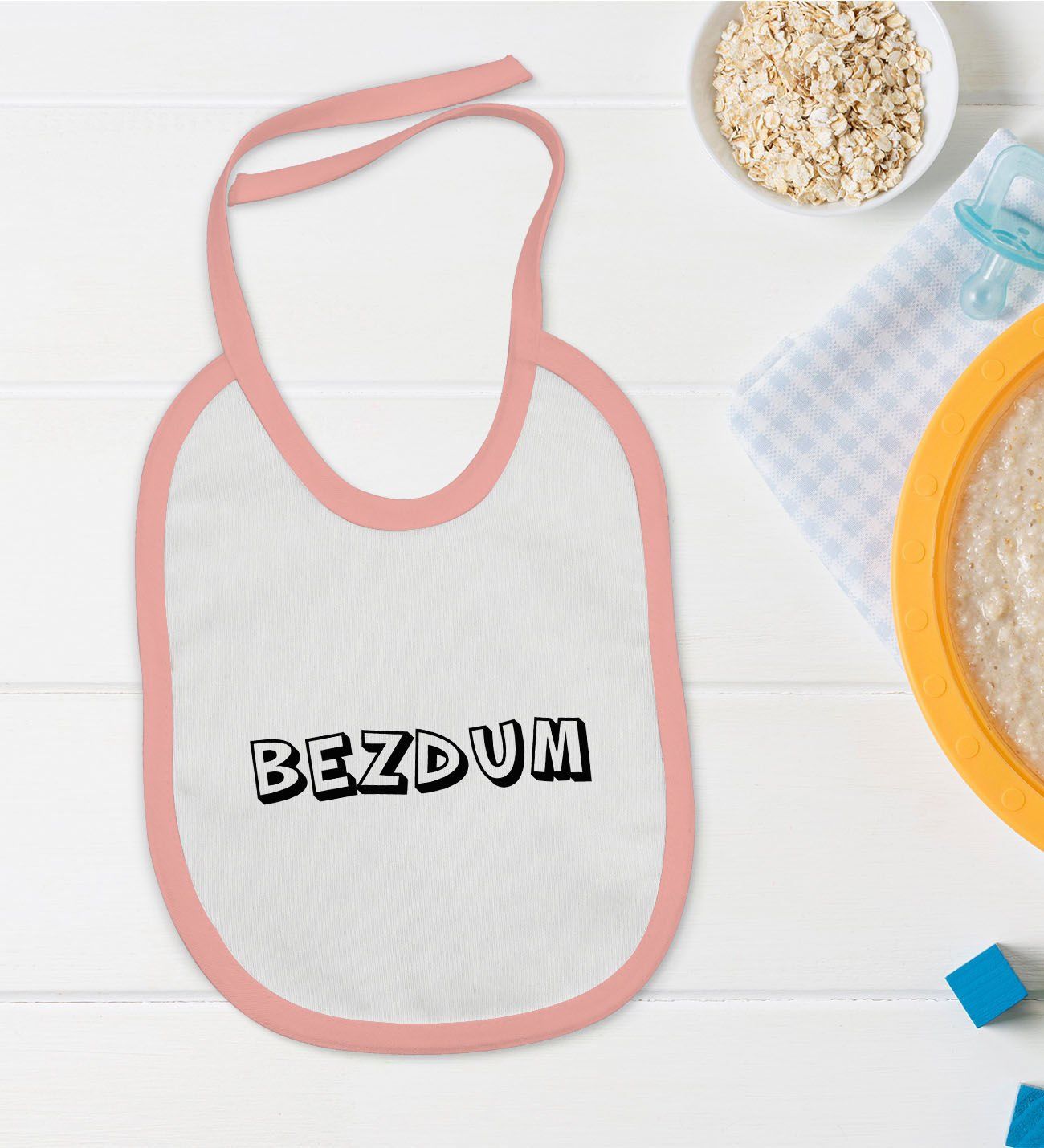 BK Kids Bezdum Tasarımlı Pembe Bebek Mama Önlüğü-2