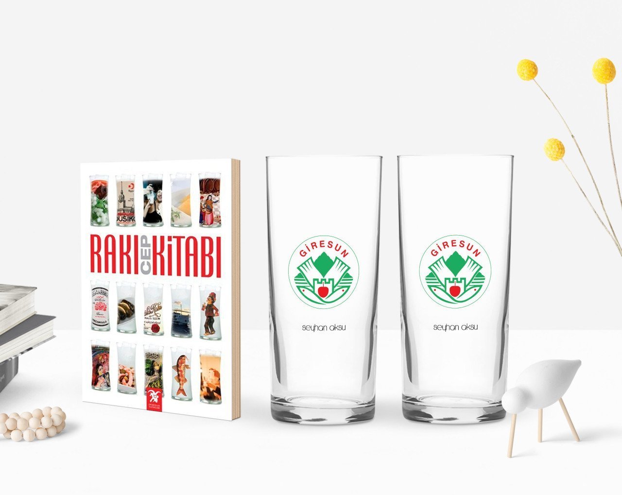 Kişiye Özel Renkli Baskılı Giresun Tasarımlı Turistik İkili Rakı Bardağı ve Rakı Cep Kitabı Hediye Seti-1