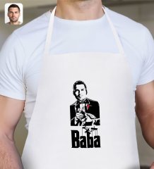 Kişiye Özel Godfather Baba Silüet Tasarımlı Beyaz Mutfak Önlüğü-2