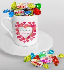 Kişiye Özel Sevgililer Günü Türk Kahvesi Fincanı ve Haribo Şeker Hediye Seti-111