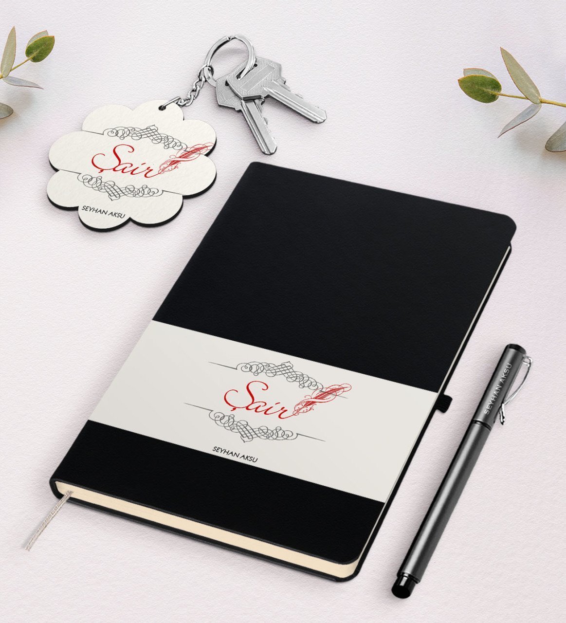 Kişiye Özel Şair Siyah Defter Kalem Ve Anahtarlık Hediye Seti