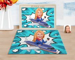 Kişiye Özel Hostes Karikatürlü 1000 Parça Profesyonel Puzzle-1