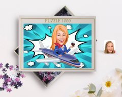 Kişiye Özel Hostes Karikatürlü 1000 Parça Profesyonel Puzzle-1