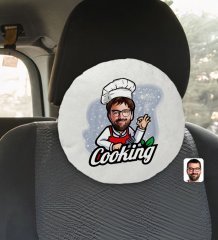 Kişiye Özel Erkek Chef Karikatürlü Yuvarlak Araç Koltuk Yastığı-14