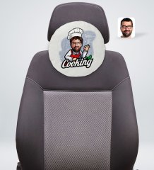 Kişiye Özel Erkek Chef Karikatürlü Yuvarlak Araç Koltuk Yastığı-14
