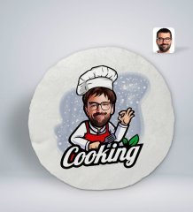 Kişiye Özel Erkek Chef Karikatürlü Yuvarlak Araç Koltuk Yastığı-14