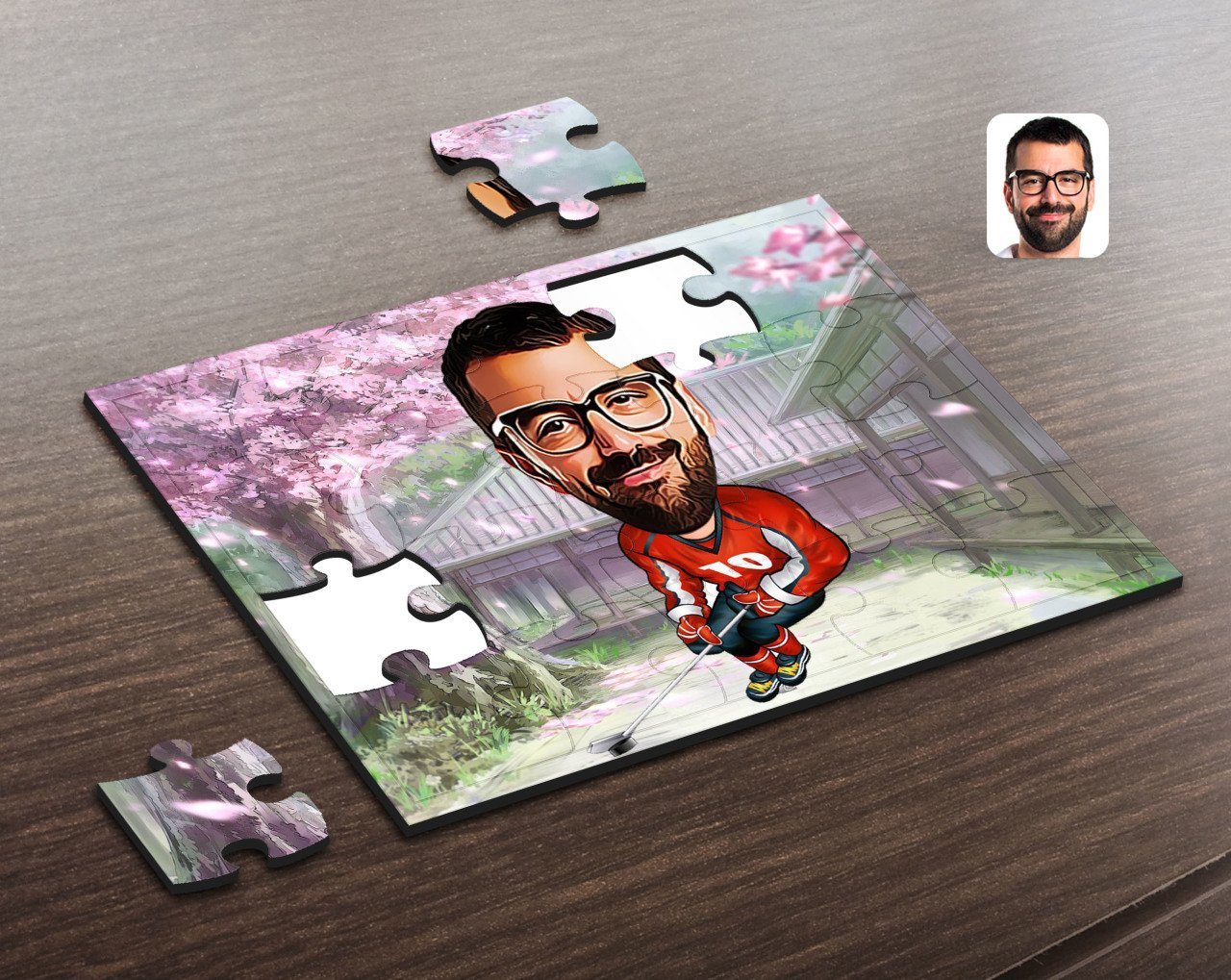 Kişiye Özel Erkek Hokeyci Karikatürlü Ahşap Puzzle-1
