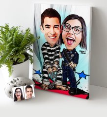 Kişiye Özel Sevgililer Karikatür Kanvas Tablo (30 x 50 cm.) - 7