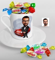 Kişiye Özel Bay Patron Karikatürlü Türk Kahvesi Fincanı ve Haribo Şeker Hediye Seti-1