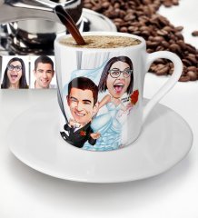 Kişiye Özel Gelin Damat Karikatür Türk Kahvesi Fincanı - 2