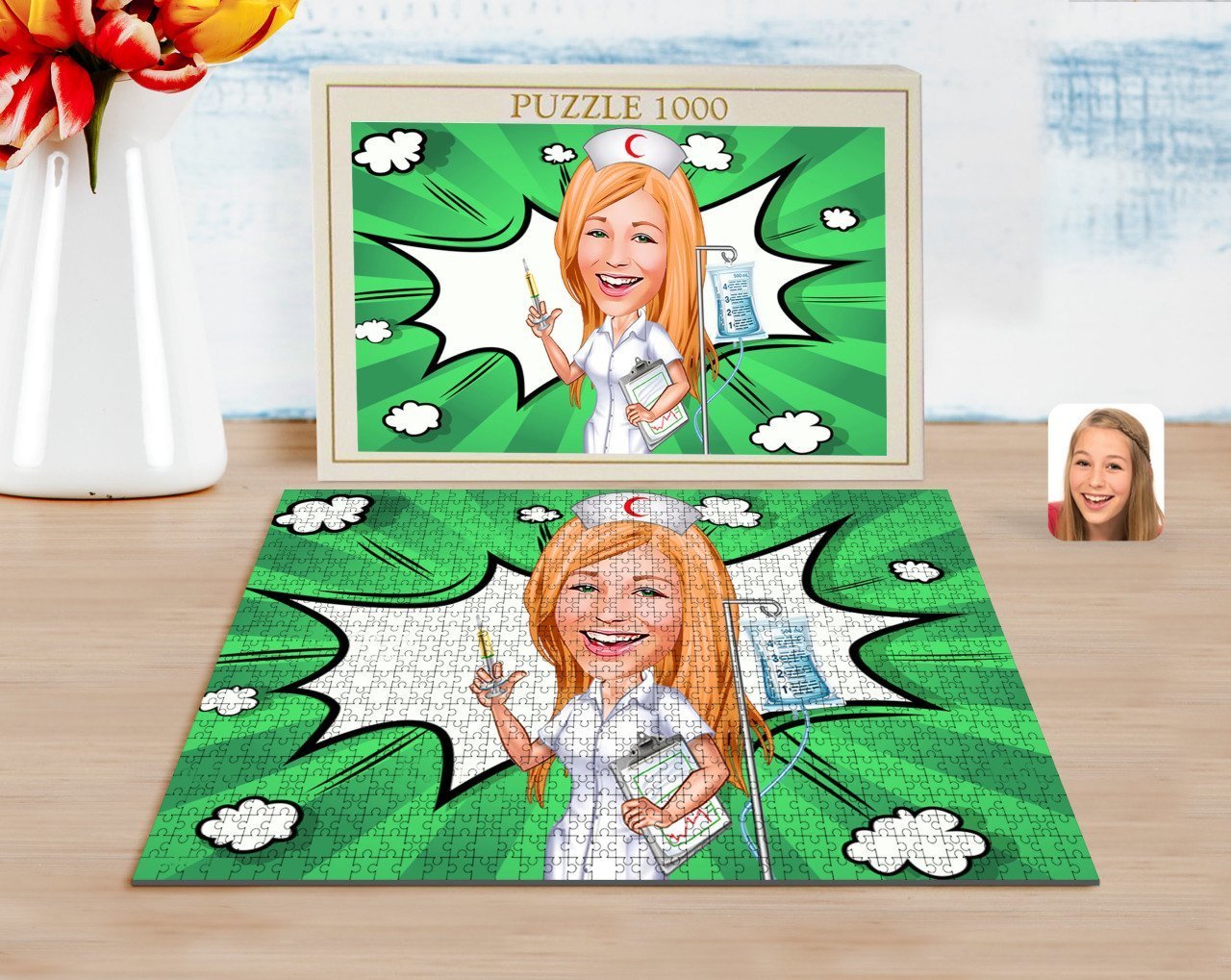 Kişiye Özel Hemşire Karikatürlü 1000 Parça Profesyonel Puzzle-2