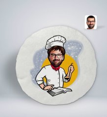 Kişiye Özel Erkek Chef Karikatürlü Yuvarlak Araç Koltuk Yastığı-12