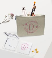 BK Gift Kişiye Özel Keten Makyaj Çantası ve Ayna Seti, Sevgiliye Hediye, Sevgililer Günü Hediyesi, Doğum Günü Hediyesi-7