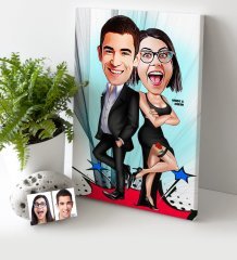 Kişiye Özel Sevgililer Karikatür Kanvas Tablo (30 x 50 cm.) - 6