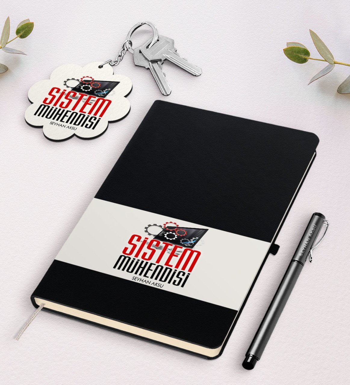 Kişiye Özel Sistem Mühendisi Siyah Defter Kalem Ve Anahtarlık Hediye Seti-2