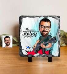 Kişiye Özel Bay Gitarist Karikatürlü Dekoratif Doğal Taş - 1