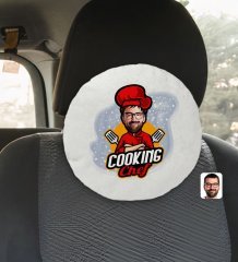 Kişiye Özel Erkek Chef Karikatürlü Yuvarlak Araç Koltuk Yastığı-11