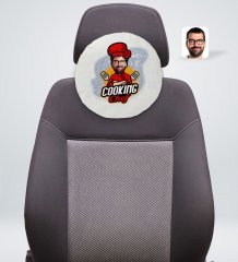Kişiye Özel Erkek Chef Karikatürlü Yuvarlak Araç Koltuk Yastığı-11