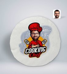 Kişiye Özel Erkek Chef Karikatürlü Yuvarlak Araç Koltuk Yastığı-11