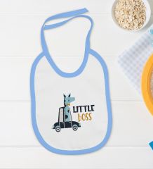 BK Kids Little Boss Tasarımlı Mavi Bebek Body Zıbın ve Mama Önlüğü Hediye Seti-1