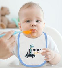 BK Kids Little Boss Tasarımlı Mavi Bebek Body Zıbın ve Mama Önlüğü Hediye Seti-1