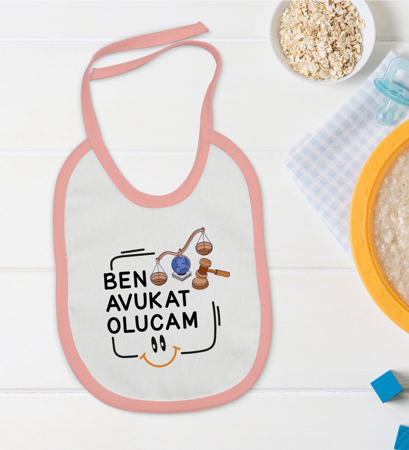 BK Kids Avukat Olucam Tasarımlı Pembe Bebek Mama Önlüğü-1
