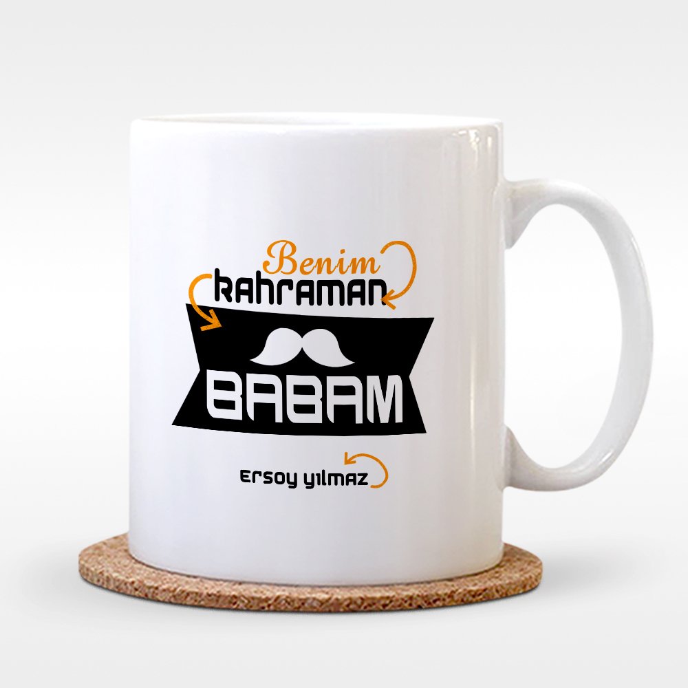 Kişiye Özel Benim Kahraman Babam Tasarımlı Beyaz Kupa Bardak - 1