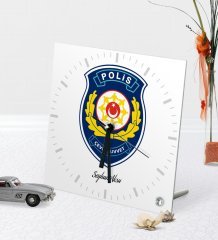 Kişiye Özel Polis Çevik Kuvvet Temalı Masaüstü Kare Cam Saat