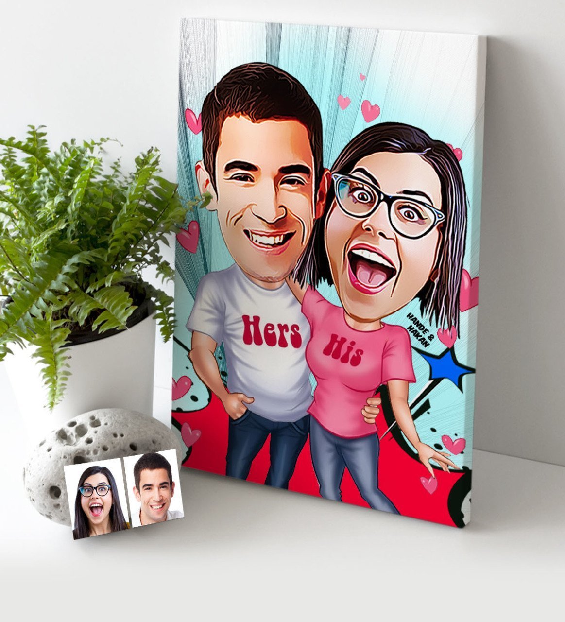 Kişiye Özel Sevgililer Karikatür Kanvas Tablo (30 x 50 cm.) - 5