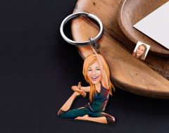 BK Gift Kişiye Özel Yoga Karikatürlü Ahşap Anahtarlık-2 Sevgiliye Hediye, Arkadaşa Hediye, Doğum Günü Hediyesi