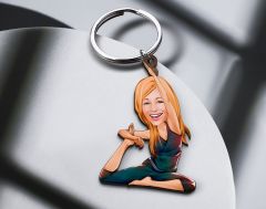 BK Gift Kişiye Özel Yoga Karikatürlü Ahşap Anahtarlık-2 Sevgiliye Hediye, Arkadaşa Hediye, Doğum Günü Hediyesi