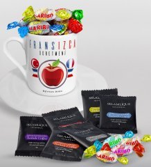 Kişiye Özel Fransızca Öğretmeni Türk Kahvesi Fincanı Selamlique Karışık Türk Kahvesi ve Haribo Şeker Hediye Seti-3