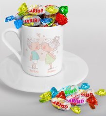 Kişiye Özel Sevgililer Günü Türk Kahvesi Fincanı ve Haribo Şeker Hediye Seti-108