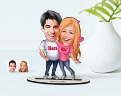 Kişiye Özel Sevgili Karikatürlü Ahşap Biblo Model-5