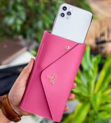 BK Gift Kişiye Özel İsimli Telefon ve Bozuk Para Bölmeli Zarf Model Fuşya Kadın Cüzdanı, Sevgiliye Hediye, Anneye Hediye