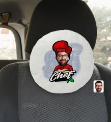 Kişiye Özel Erkek Chef Karikatürlü Yuvarlak Araç Koltuk Yastığı-10