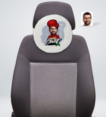Kişiye Özel Erkek Chef Karikatürlü Yuvarlak Araç Koltuk Yastığı-10