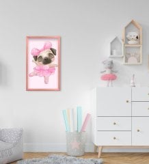 BK Home Tatlı Köpek Tasarımlı Dekoratif Pembe Ahşap Çerçeveli Çocuk Odası Tablo-2