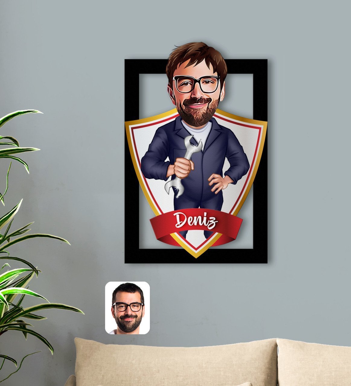 Kişiye Özel İsimli Tamirci Karikatürlü 3D Ahşap Tablo-1