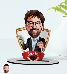 Kişiye Özel İsimli Erkek Milyoner Karikatürlü Ahşap Biblo Model-1
