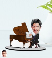 Kişiye Özel Erkek Müzik Öğretmeni Karikatürlü Ahşap Biblo Model-1