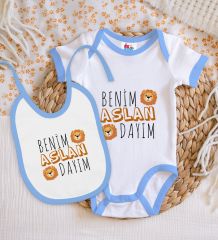 BK Kids Aslan Dayım Tasarımlı Mavi Bebek Body Zıbın ve Mama Önlüğü Hediye Seti-1