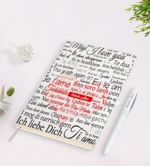 Kişiye Özel 100 Dilde Seni Seviyorum Beyaz Defter Kalem Seti