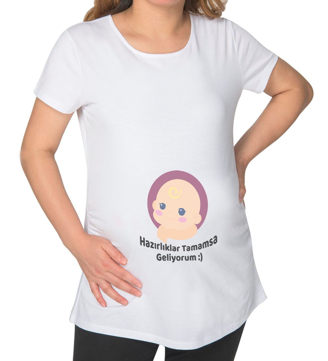 BK Gift Esprili Tasarım Beyaz Hamile Tişört-1, Hamile Giyim, Eşe Hediye