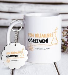 Kişiye Özel Fen Bilimleri Öğretmeni Beyaz Kupa ve Anahtarlık Hediye Seti-4