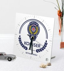 Kişiye Özel Komiser Temalı Masaüstü Kare Cam Saat - 2