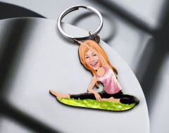 BK Gift Kişiye Özel Yoga Karikatürlü Ahşap Anahtarlık-1 Sevgiliye Hediye, Arkadaşa Hediye, Doğum Günü Hediyesi